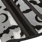 Gothic Bat Print Mesh Corset | Boned Waist Cincher | Black