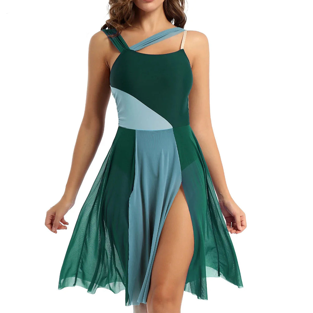 Lyrical Dance Dress | Color-Block Split Mesh