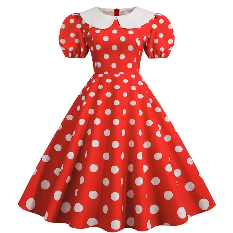 Vintage Polka Dot Puff Sleeve Dress | Petticoat | S–XXL