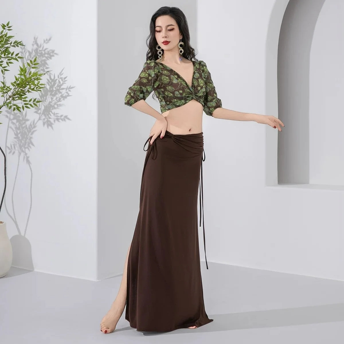 Belly Dance Costume | Floral Lantern Sleeve Top & Skirt Set