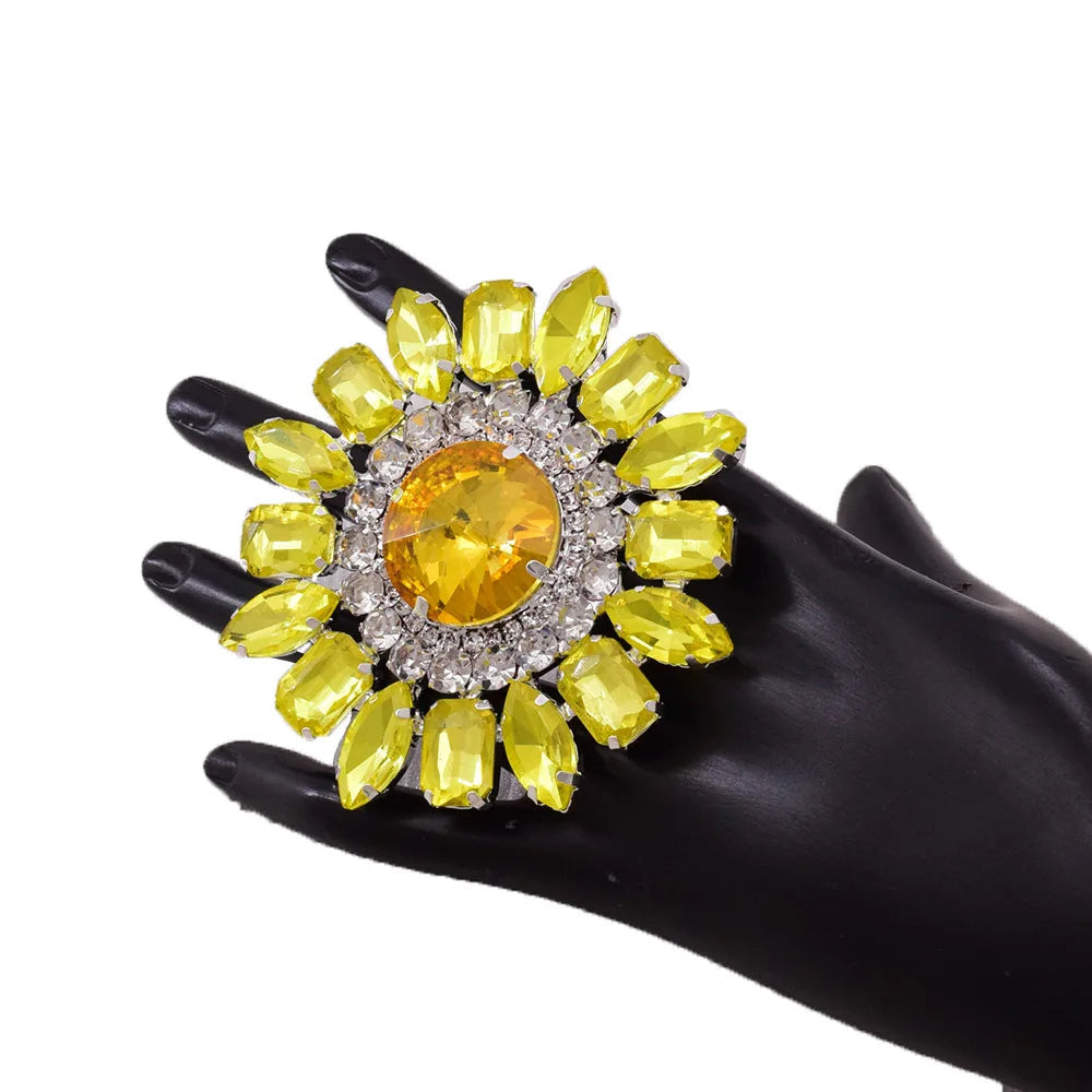 Oversized Rhinestone Flower Ring | 8cm Statement | 8 Colors