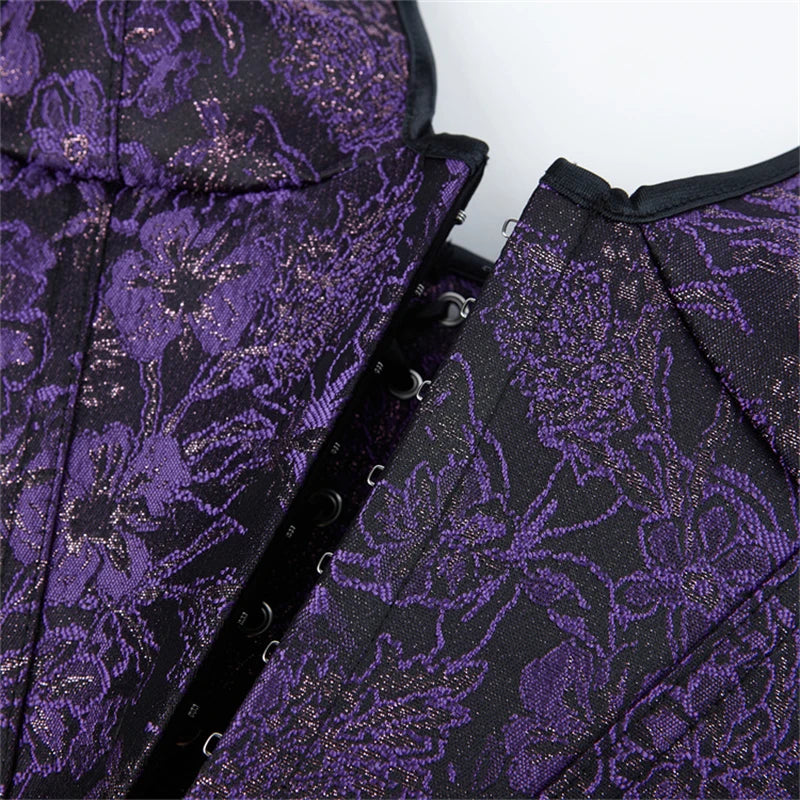 Gothic Halter Corset Top | Floral Jacquard | Zip Front