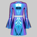 Women's Crystal 70s Disco Mini Dress - Metallic V-Neck Bodycon Costume