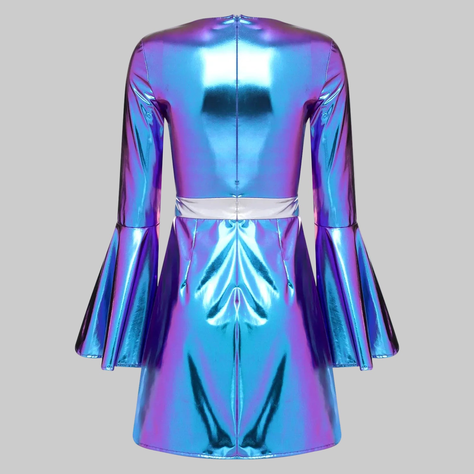 Women's Crystal 70s Disco Mini Dress - Metallic V-Neck Bodycon Costume