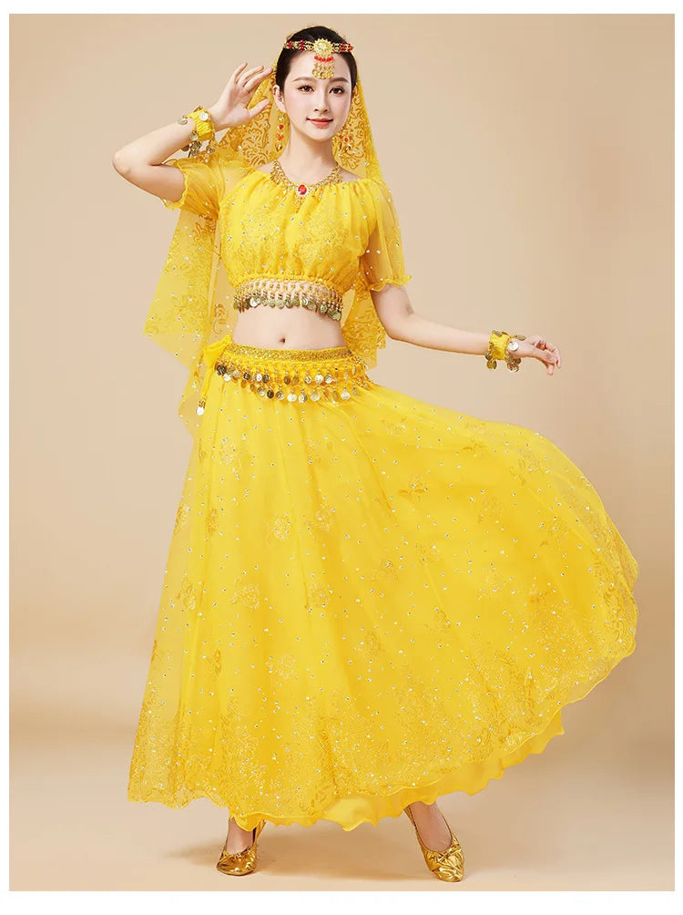 Bollywood Belly Dance Costume | 5-Piece Set with Veil & Headpiece