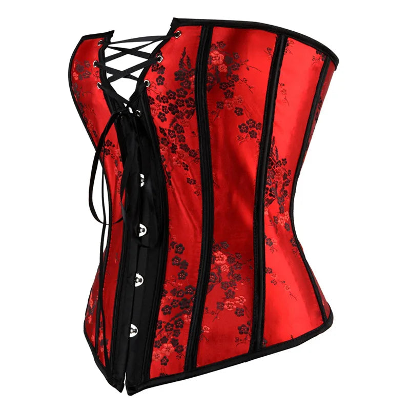 Embroidered Floral Corset | Overbust Bustier | Red & Black