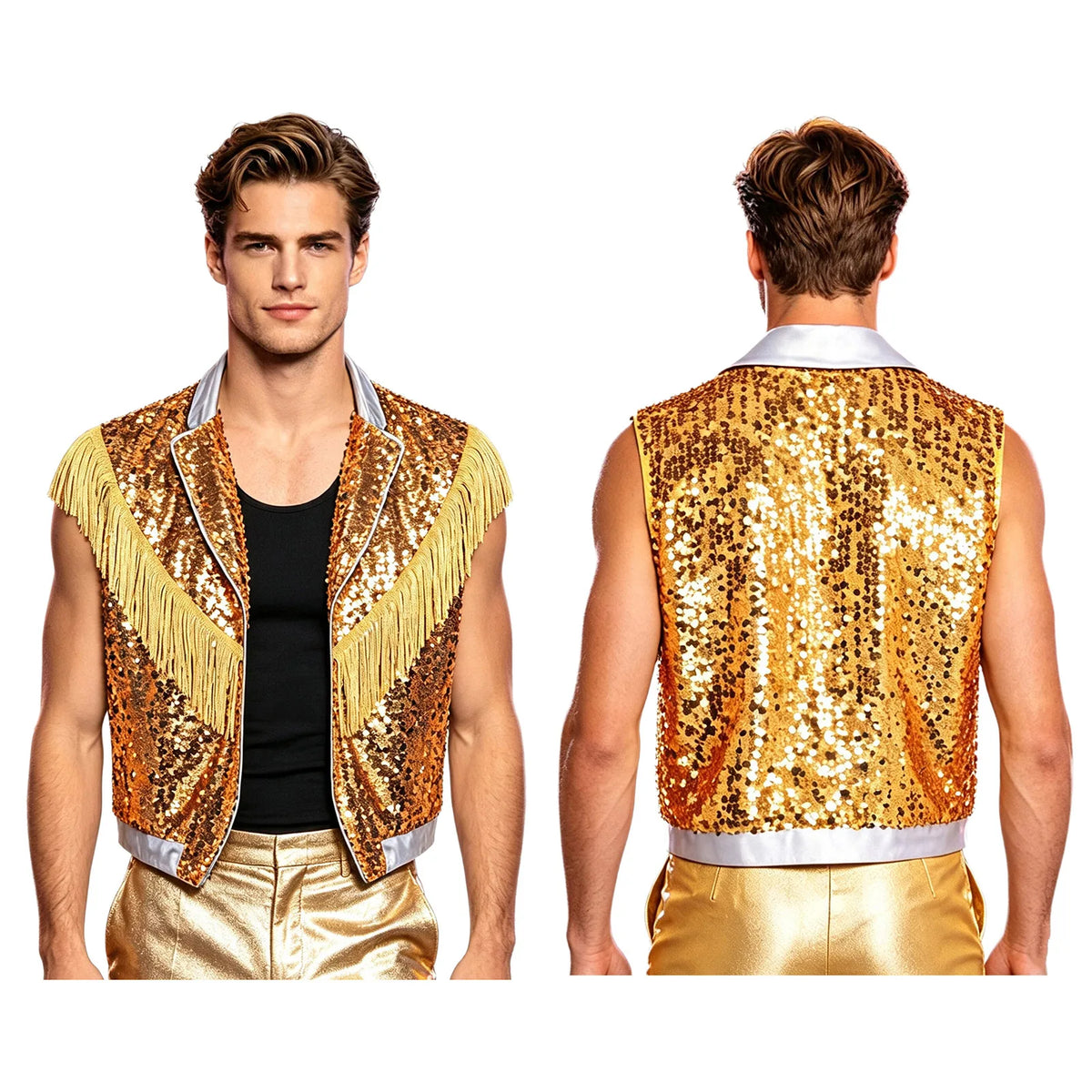 Men's Sequin Vest | Metallic Fringe