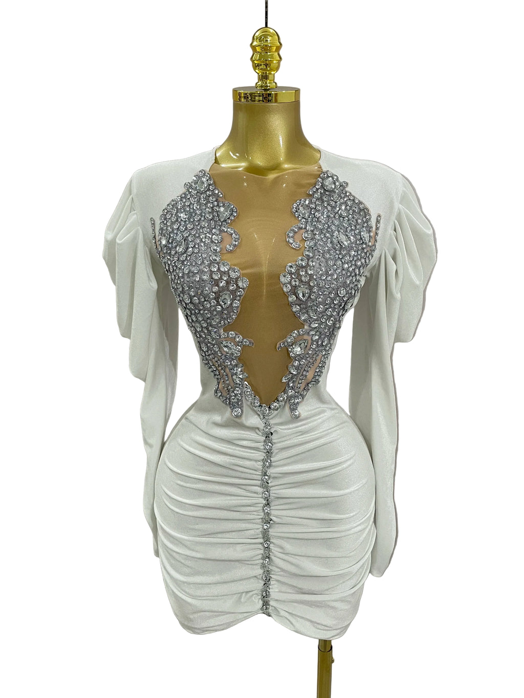 Rhinestone Velvet Mini Dress | Long Sleeve | Stage