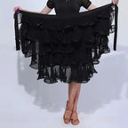 Multi-Tier Ruffle Latin Skirt | Competition & Practice | Red & Black