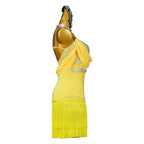 Yellow Latin Dance Dress with Fringe Details