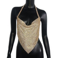 Rhinestone Mesh Halter Crop Top - Shiny Metal Hollow-Out Backless Tank for Stage & Festival
