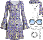 70s Disco Dress Set | 7-Piece Costume | Flare Sleeve