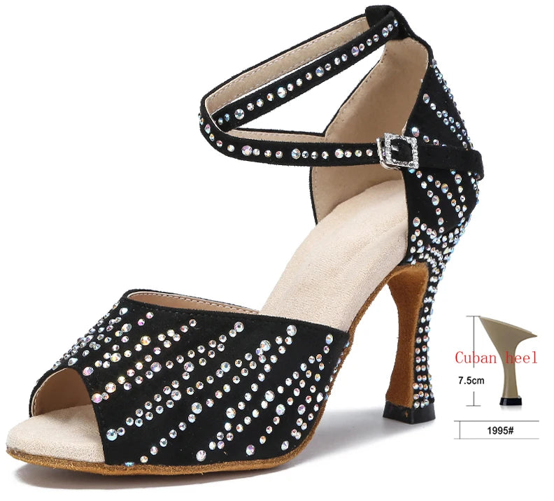Crystal Latin Dance Heels | Suede | Multi-Color & Height