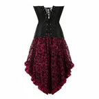 Peacock Brocade Overbust Corset Dress | Feather Trim & Hi-Low Lace Skirt | Gothic & Steampunk | XXS–7XL