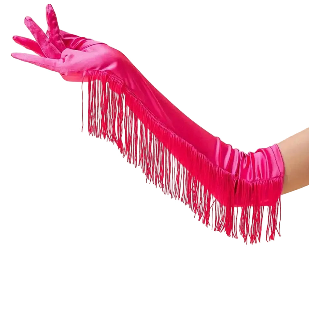 Fringe Tassel Opera Gloves — Elbow Length, 45cm | Rose Red, Red, White, Black