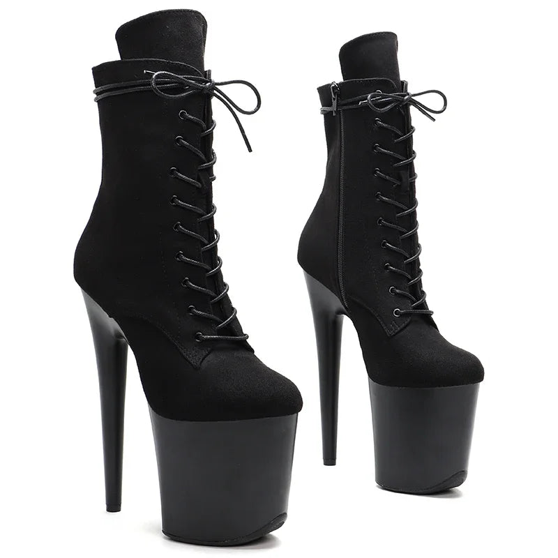 Black Suede Platform Ankle Boots - 20cm Pole Dance Heels