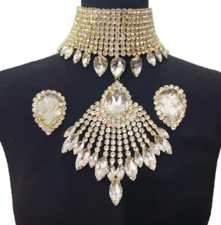 Rhinestone Tassel Choker Jewelry Set | Necklace & Earrings