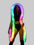 LED Sequin Faux Fur Vest - USB Control Light Up Hooded Performance Jacket