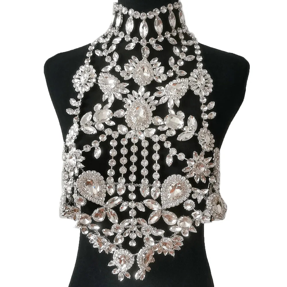 Rhinestone Body Chain Top | Stage & Drag | Black & Silver