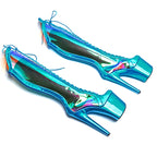 8-Inch Holographic Thigh-High Boots - Lace-Up Dance Boots