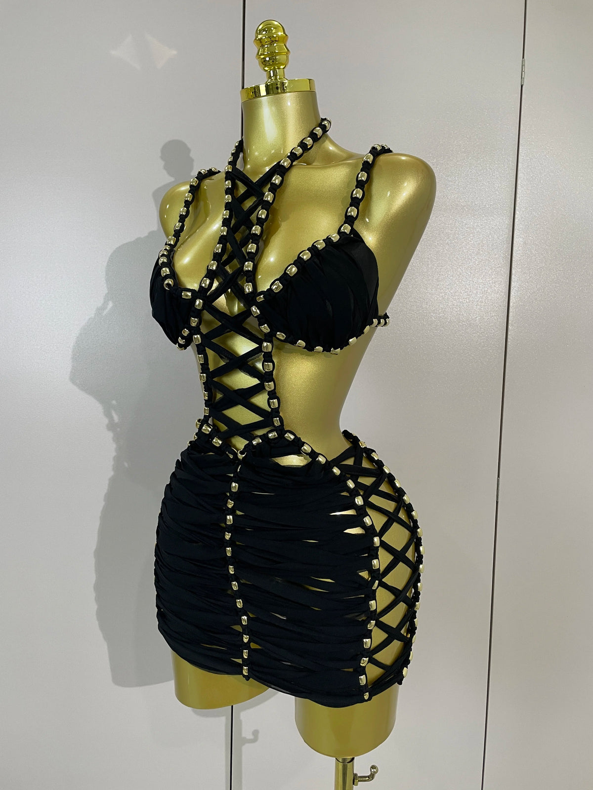 Lace-Up Corset Two-Piece Set | Halter Bra & Mini Skirt | Stage
