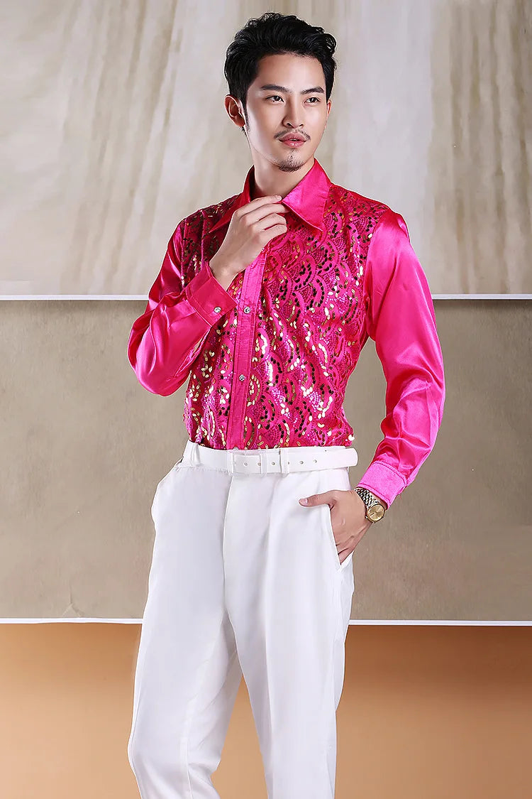 Men's Sequin Panel Shirt | Long Sleeve | Stage