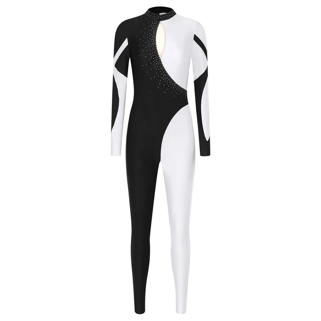 Rhinestone Jumpsuit | Color Block | Long Sleeve