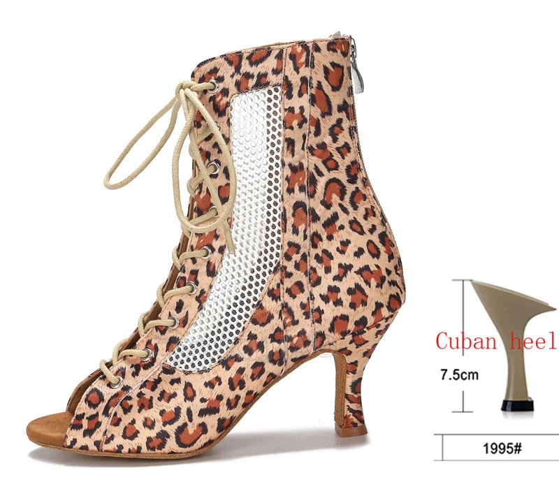 Lace-Up Mesh Dance Boots | Latin & Jazz | Multi-Heel