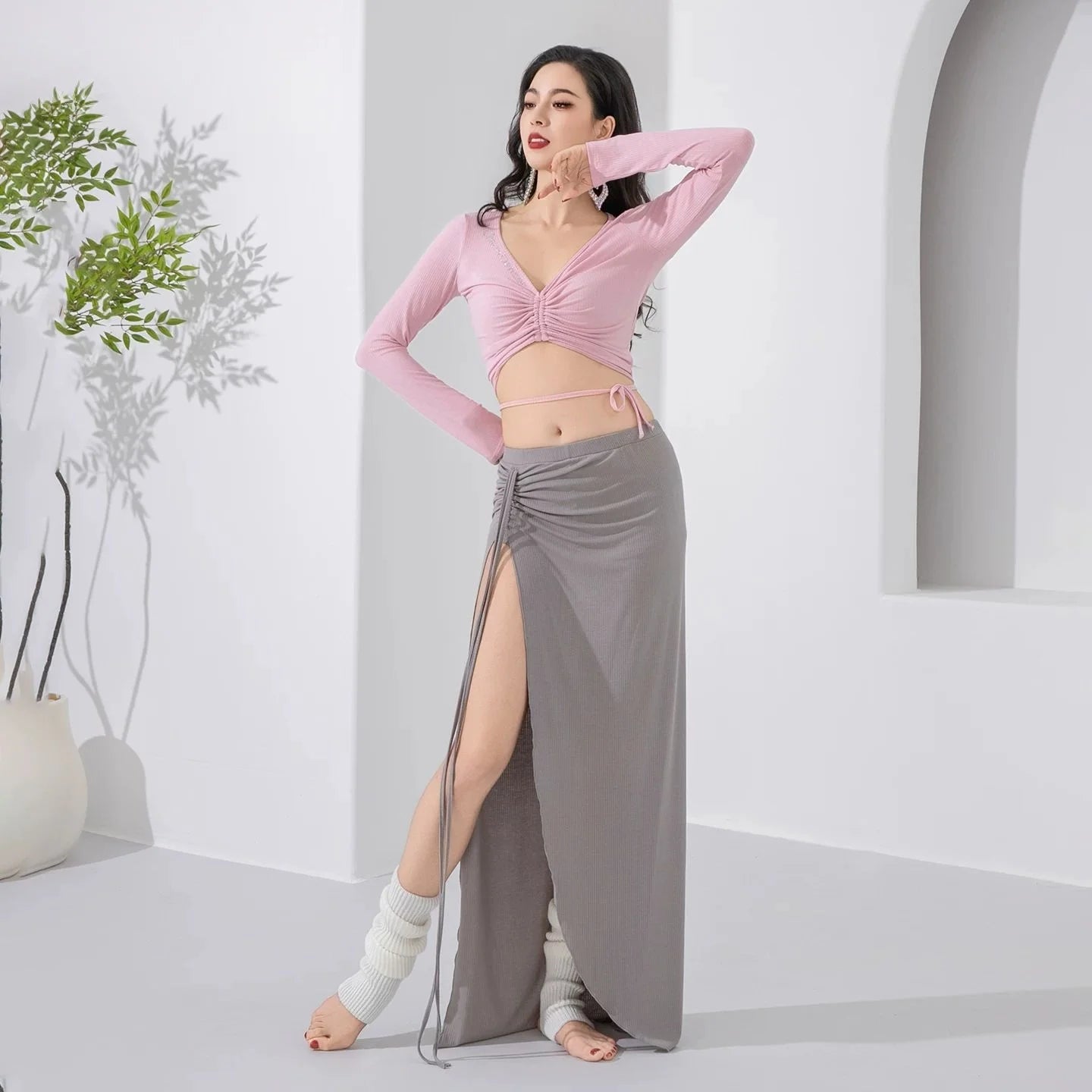 Belly Dance Costume | Long Sleeve Halter Top & Slit Skirt Set