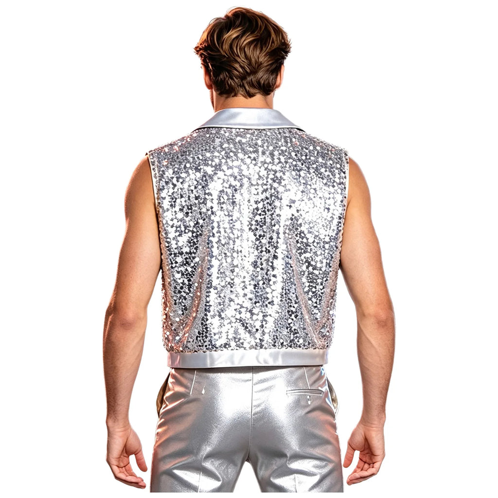 Men's Sequin Vest | Metallic Fringe