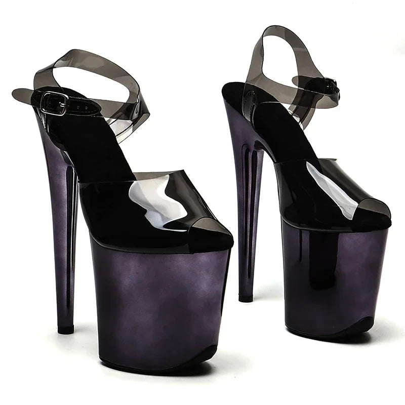 Metallic Platform Sandals - 8 Inch Clear Pole Dance Heels