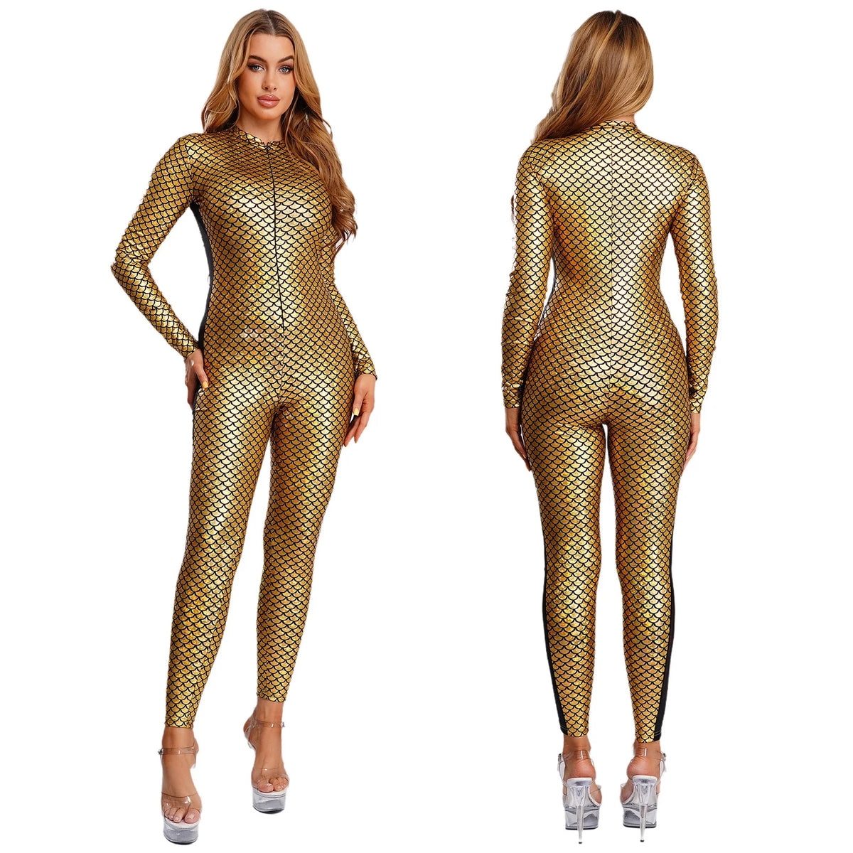Metallic Scale Catsuit | Sheer Panels
