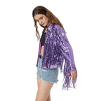 Purple Sequin Fringe Open-Front Jacket | Festival & Western | M–L