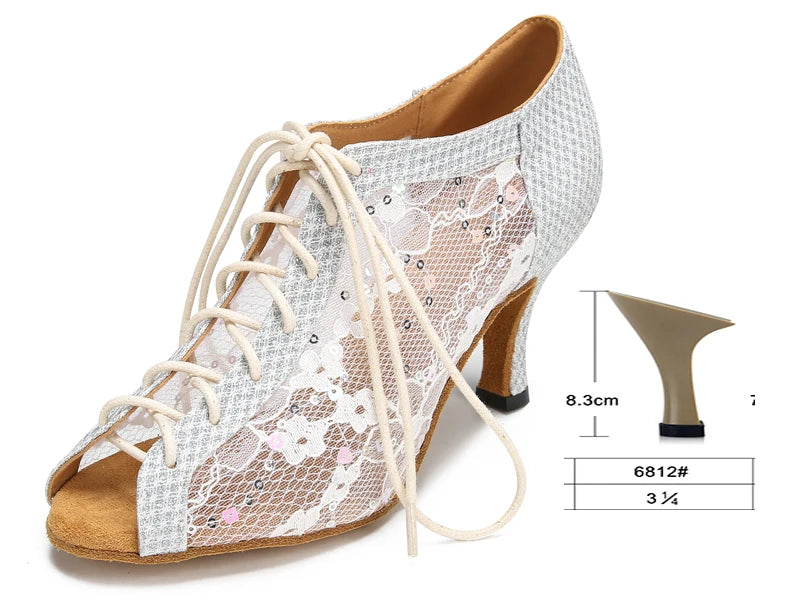 Glitter Latin Dance Boots | Lace-Up | Cuban Heel | Silver, Gold & Black