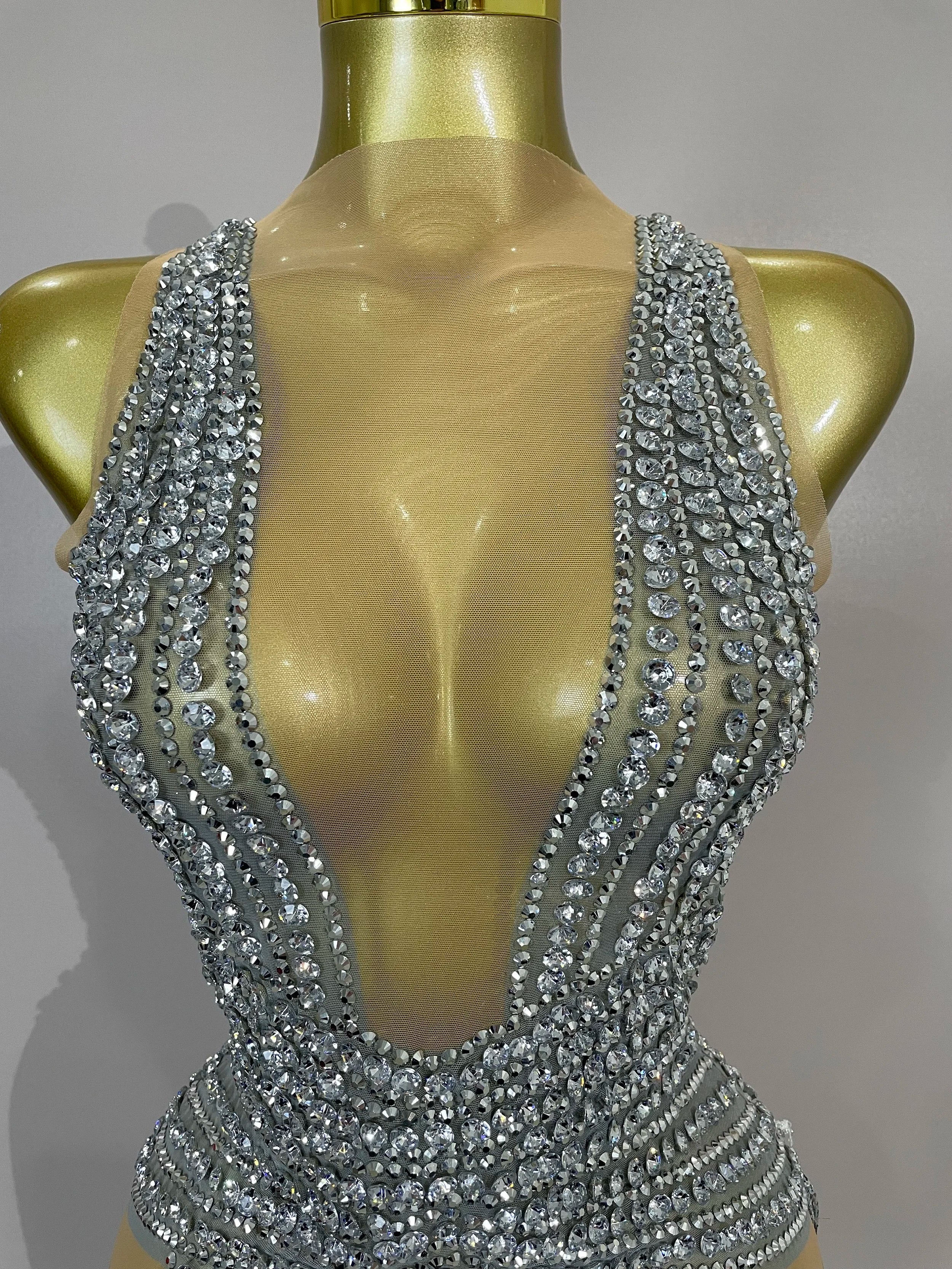 Silver Diamond Tassel Bodysuit | Stage & Club