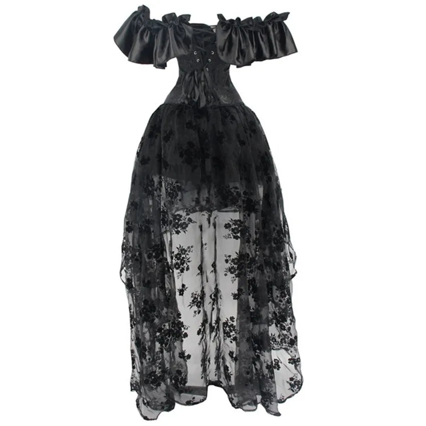 Off-Shoulder Overbust Corset | Black | Ruffle Trim