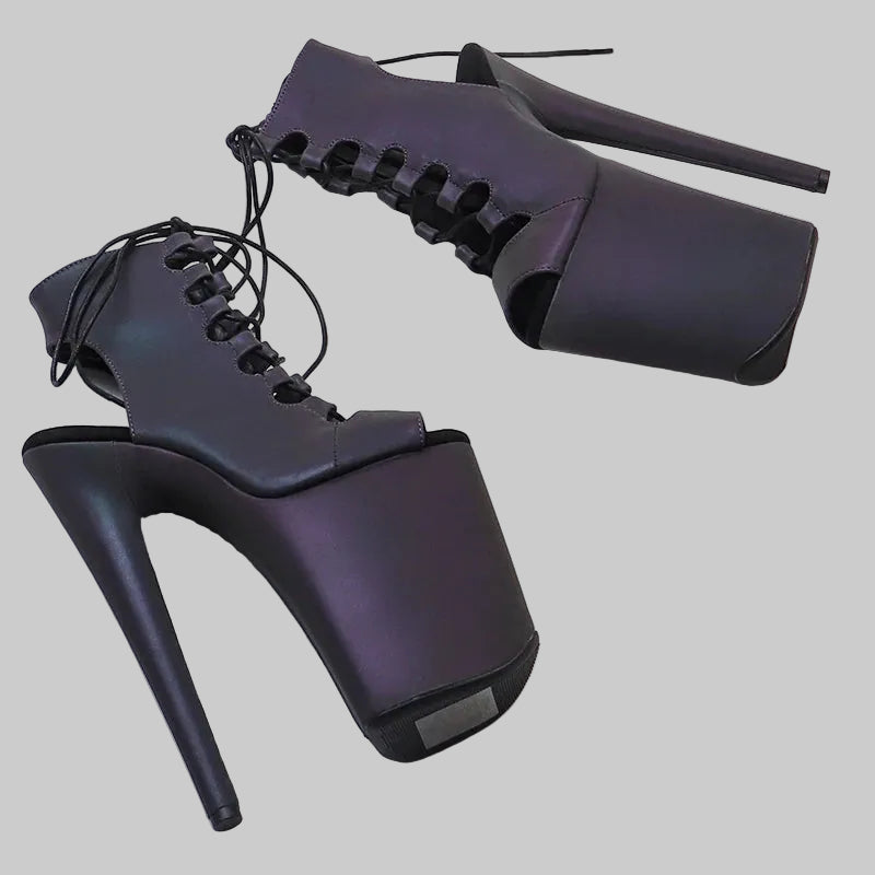9-Inch Holographic Ankle Boots - Light-Up Pole Dance Heels