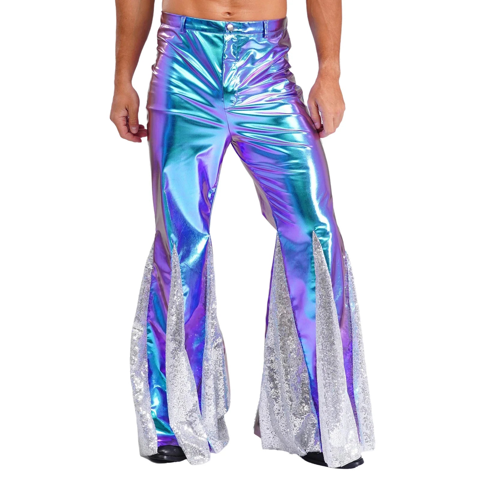 Men's Metallic Flared Disco Pants | Bell Bottom | Sequin