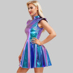 Holographic A-Line Performance Dress - Futuristic Stage Costume