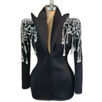Rhinestone Fringe Blazer Mini Dress | Crystal Tassel | Showgirl | Stage Performance
