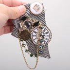 Steampunk Clock Brooch | Rhinestone & Chain | Lapel Pin