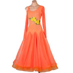 Coral Ballroom Gown | Floral Accent | Long Sleeve | XXS-XXL