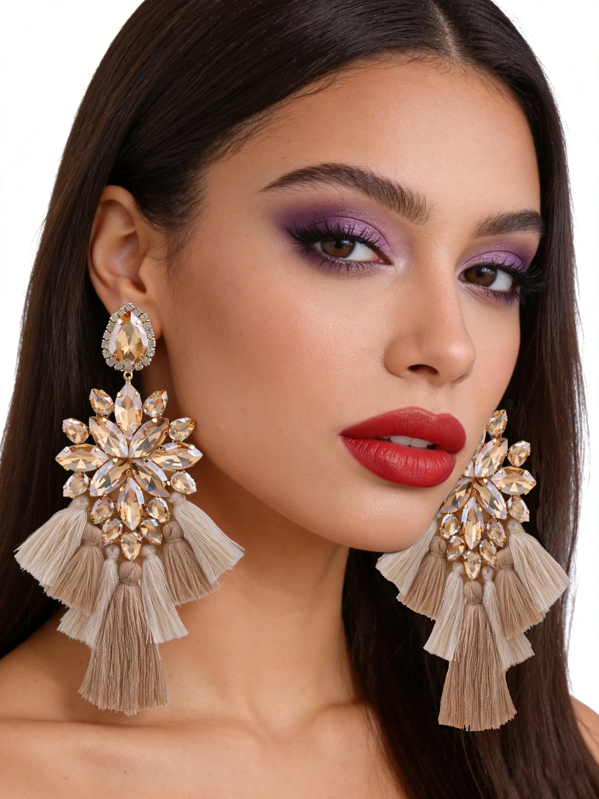 Glass Fringe Drop Earrings | Clip or Pin