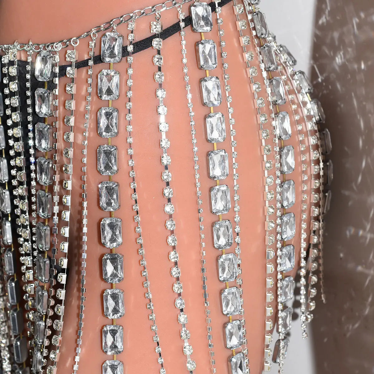 Rhinestone Tassel Chain Mini Skirt