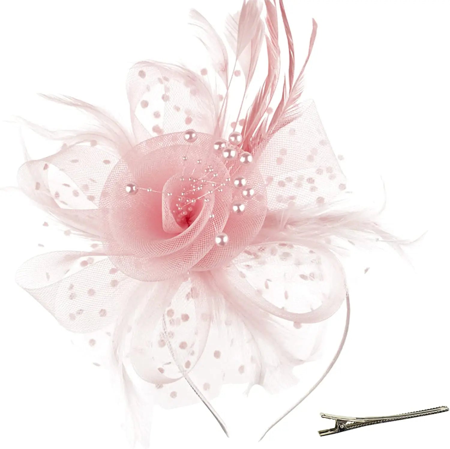 Feather Flower Fascinator Hat | Floral Mesh Headband | 36 Colors