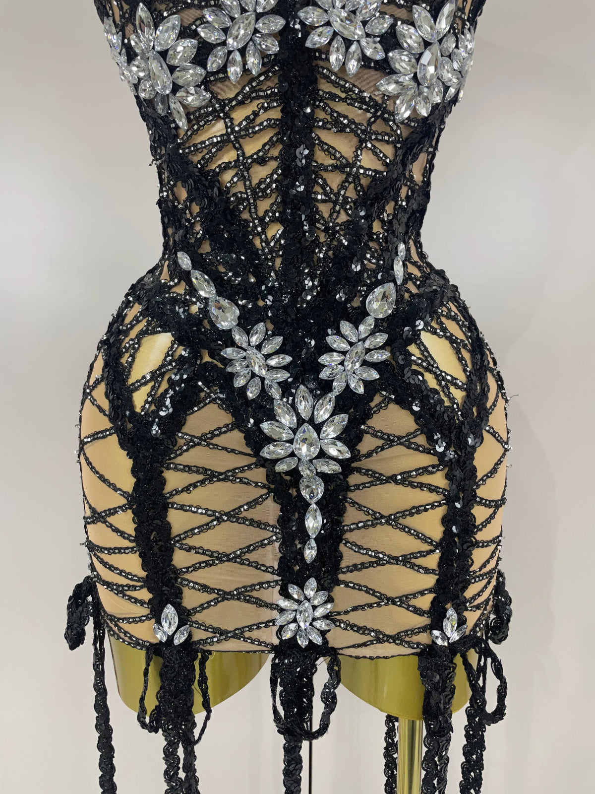 Sequin Diamond Tassel Mini Dress | Black | XS–XL