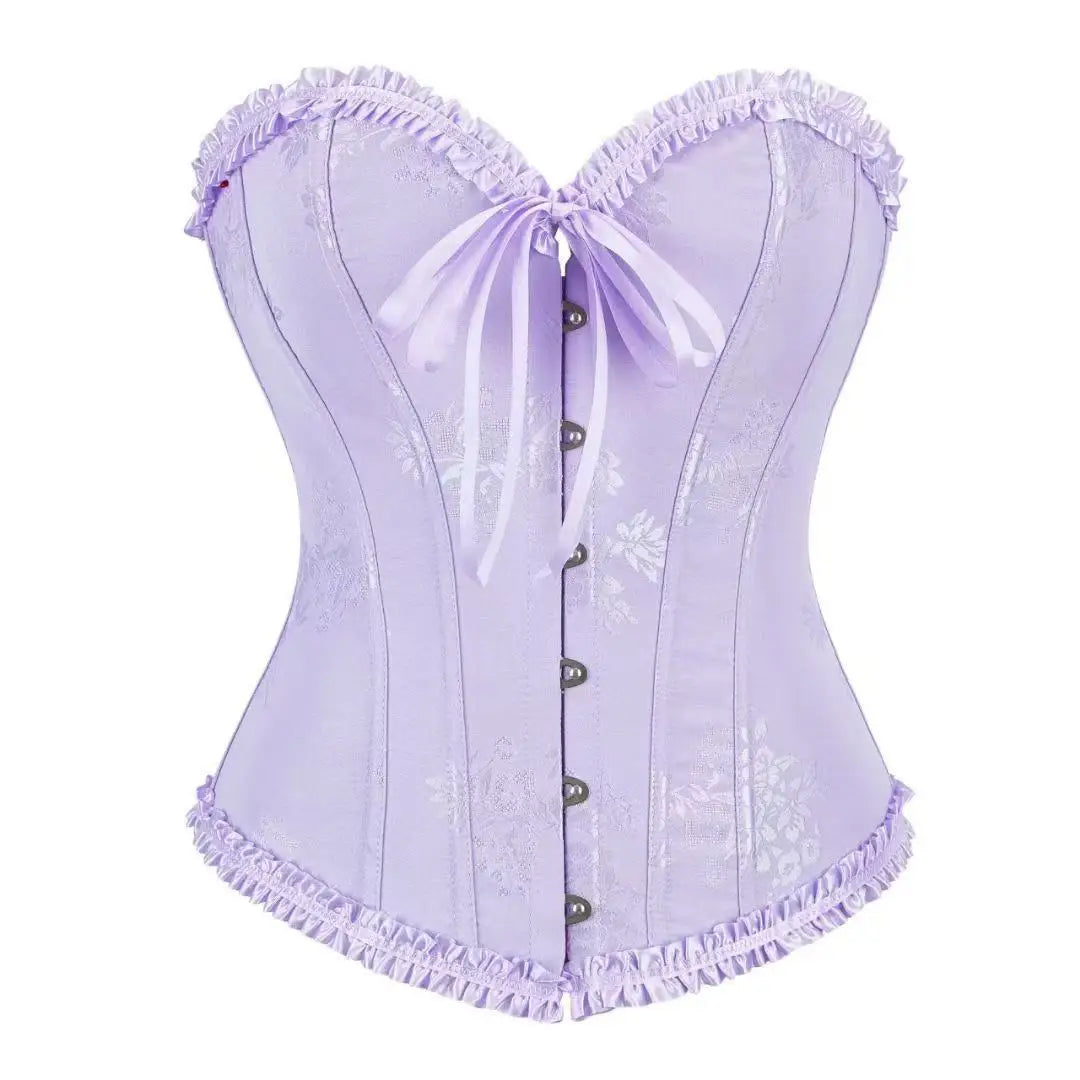 Floral Satin Overbust Corset | Lace Trim | Victorian Gothic