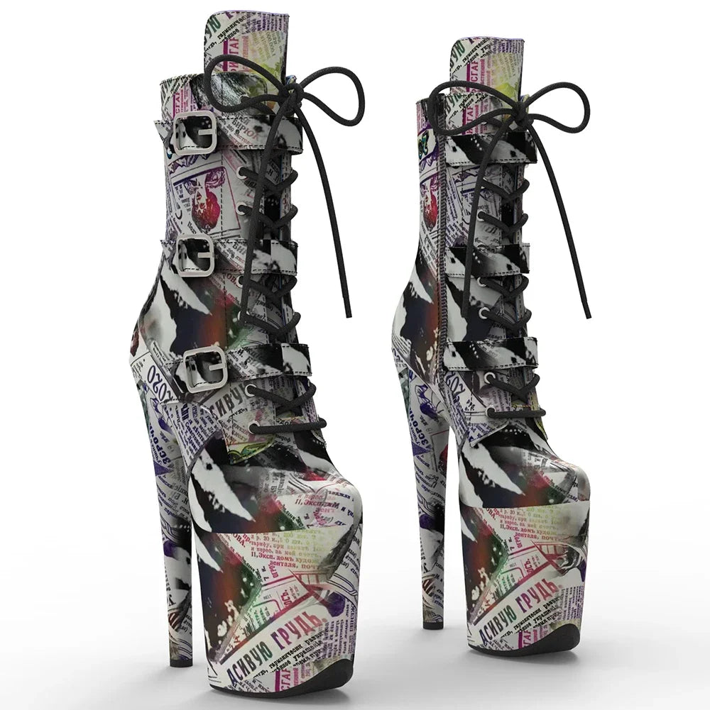 20CM Platform Ankle Boots - Lace-Up High Heel Pole Dance Boots