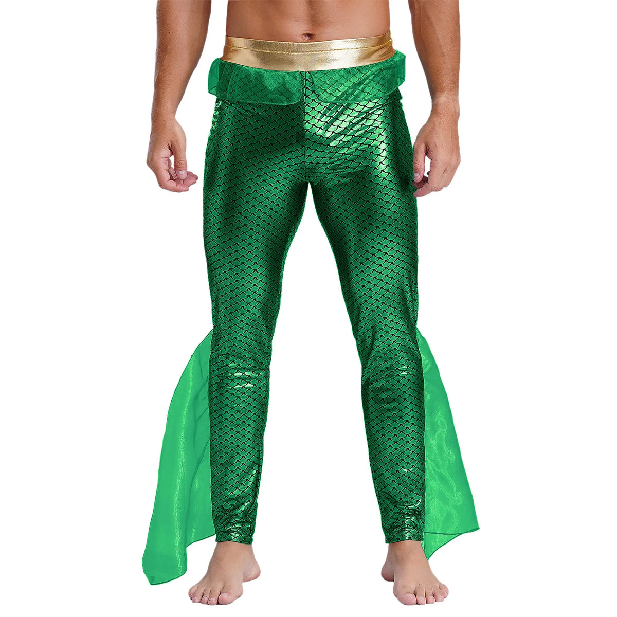 Men's Mermaid Leggings | Metallic Fish-Scale Print | Tulle Trim