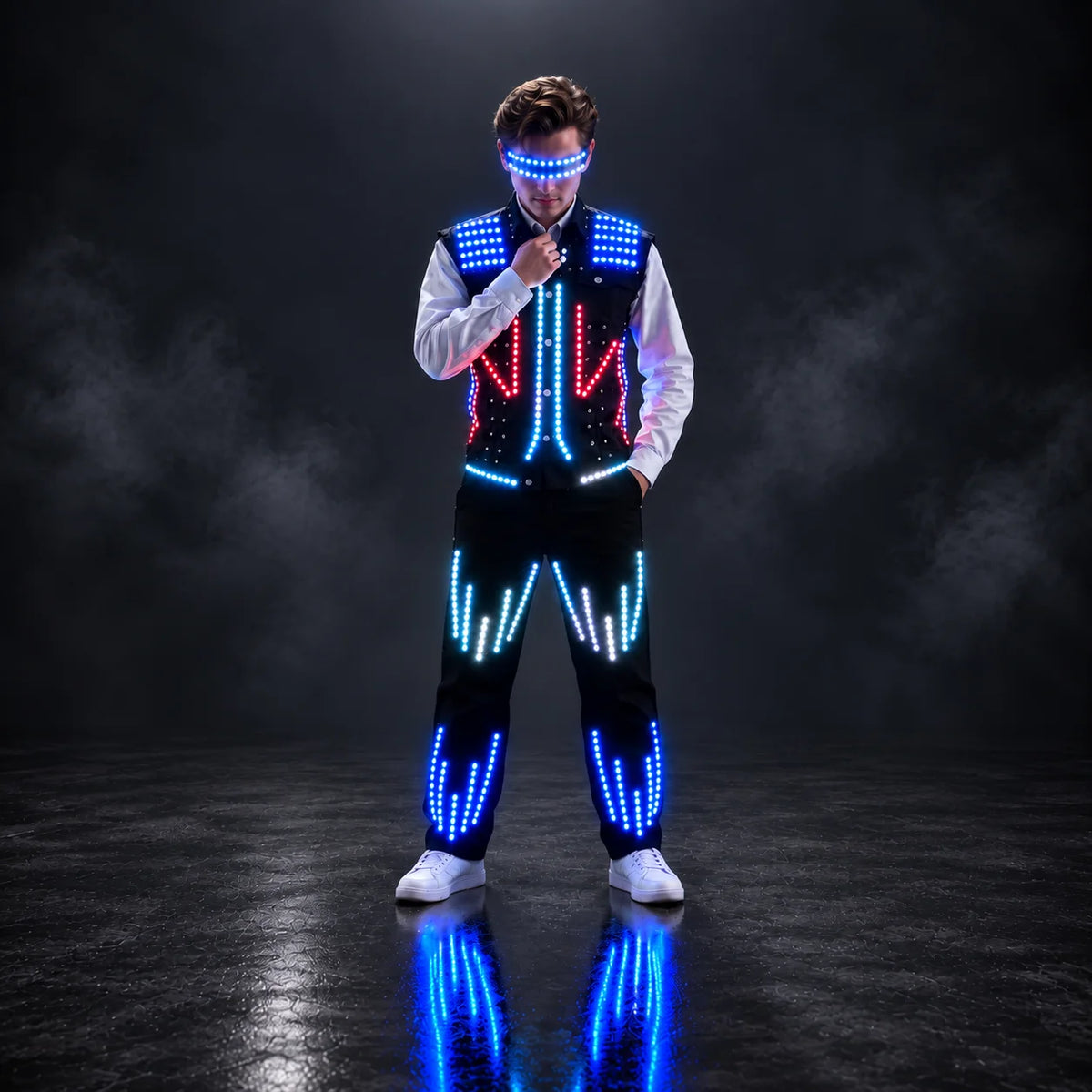 LED Robot Performance Suit | RF Color Control | 4-Hour Glow | M–4XL